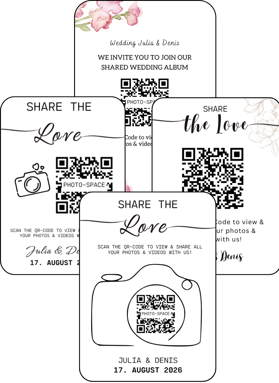 Various QR code card designs for weddings
